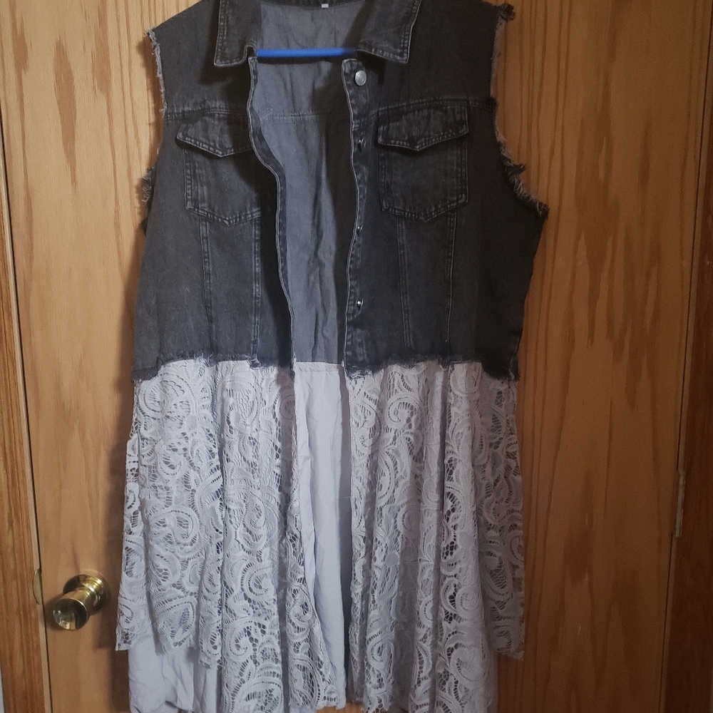 Contrasting Lace Denim Jacket 3x